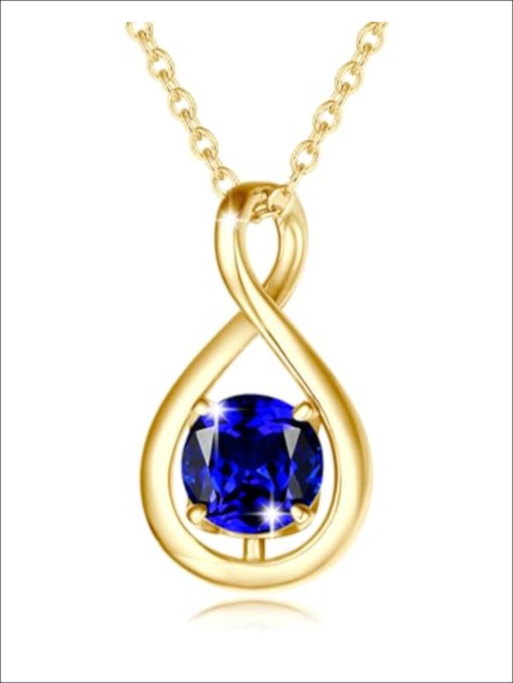 Infinity Birthstone Necklace Sterling Silver Yellow Gold Plated